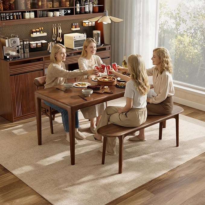 DONGMUWUEJEE 100% Solid Wood Dining Bench, Wood Bench for End of Bed with Rounded Corners, Entryway Benches for Farmhouse, Kitchen, Living Room and Plant Stand (Walnut, 39.4" D x 11.8" W x 19.7" H)
