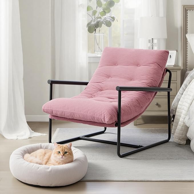 Modern Accent Chair for Living Room,Arm Chair with Metal Frame,Upholstered Armchair with Soft Cushion for Bedroom Lounge Reading Room (Pink)