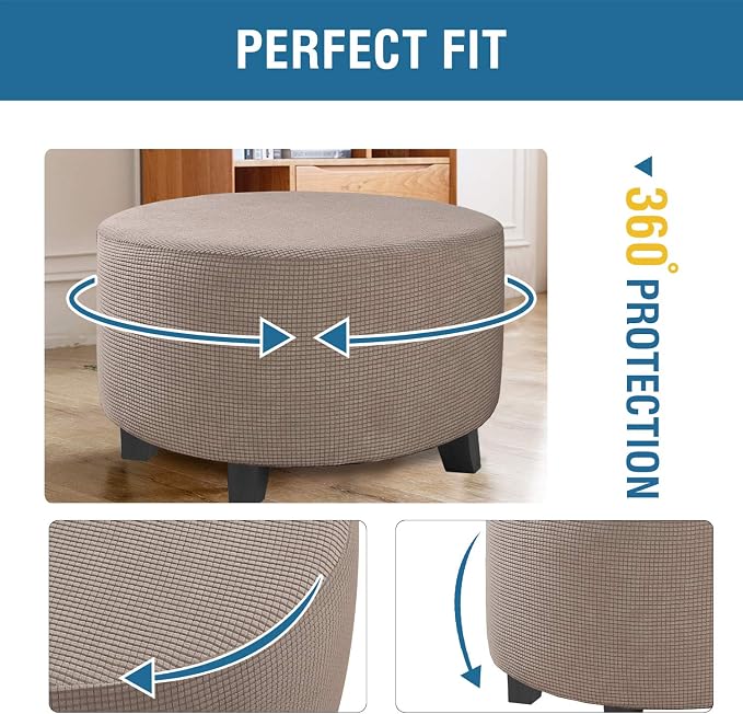 H.VERSAILTEX Ottoman Cover Stretch Ottoman Slipcover Round Ottoman Storage Cover Folding Stool Covers Furniture Protector Cover for Footrest Ottoman Fit Dia 30" - 41", Taupe