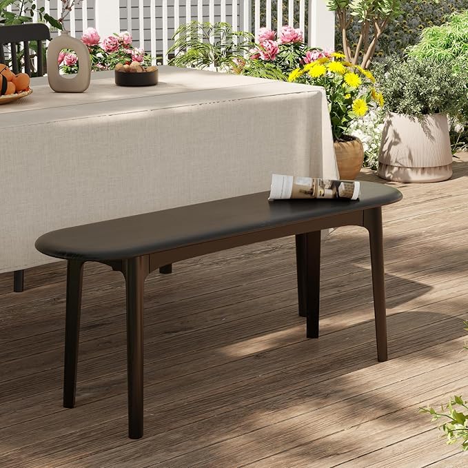 DONGMUWUEJEE 100% Solid Wood Dining Bench, Wood Bench for End of Bed with Rounded Corners, Entryway Benches for Farmhouse, Kitchen, Living Room and Plant Stand (Black, 39.4" D x 11.8" W x 19.7" H)
