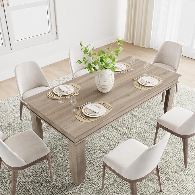 GarveeHome Farmhouse Dining Table for 6-8 People, 71 in Long Kitchen Tables with Wooden Sturdy Frame, 6 ft Large Rectangular Dinner Table for Dining Room, Kitchen, Natural Oak, 71" Non-extendable