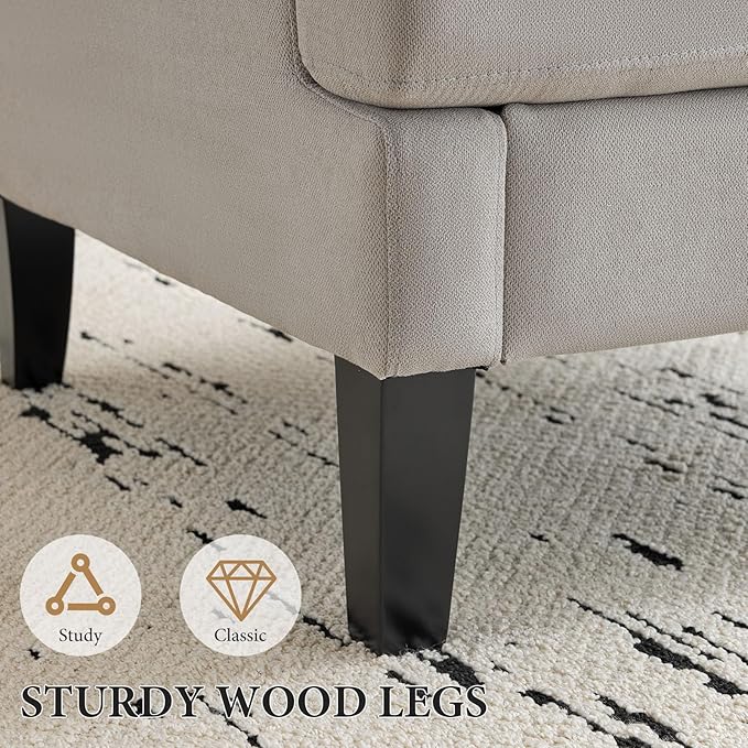 Bezseller Modern Accent Chairs Set of 2, Upholstered Reading Armchair with Wood Legs, Mid-Century Leisure Comfy Single Sofa Chair for Living Room, Bedroom, Home, Office, Light Grey