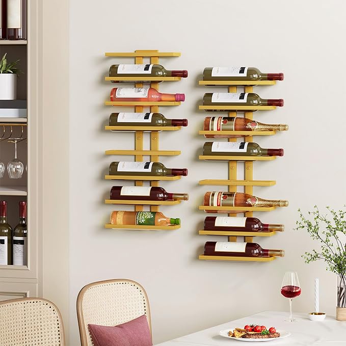 Hoctieon 8 Tier Wall Mount Wine Rack, Wall Racks for Wine Bottles Display and Storage, Hanging Bottle Organizer for Living Room, Dining Room, Wine Cellar, Bar, Gold