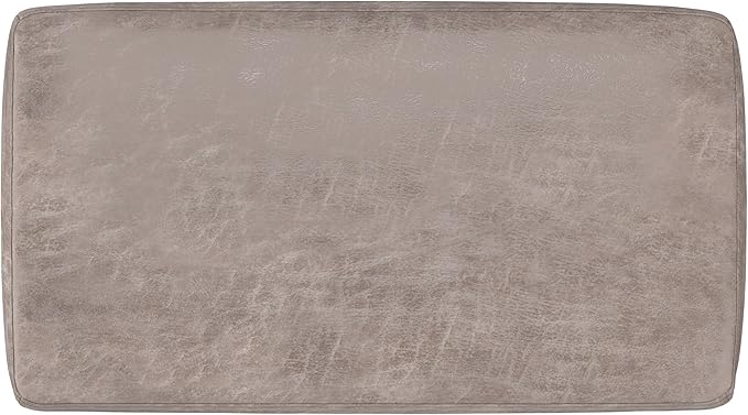 SIMPLIHOME Milltown Small Ottoman Bench - 27" Wide x 18" High Upholstered Vegan Leather Rectangle Footstool Ottoman in Distressed Grey Taupe, Contemporary Bench with Cushioned Seat, Assembled