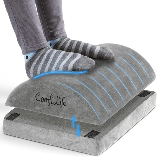 ComfiLife Foot Rest for Under Desk at Work – Adjustable Height Memory Foam Foot Stool for Under Desk, Office Chair & Gaming Chair – Ergonomic Footrest for Back & Hip Pain Relief (Gray)