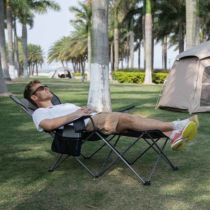 apollo walker Reclining Beach Chair, Adjustable 90-135° Backrest Camping Lounge Chairs for Adults, Folding Chair with Foot Rest & Detachable Pillow - Standard 6-Leg, Orange