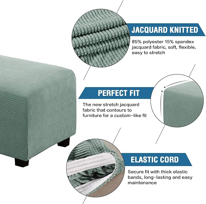 H.VERSAILTEX Ottoman and Sofa Seat Cushion Combined Cover Slipcover Rectangle Sofa Slipcover Fit Length 56"-75" Suitable for L Shaped Seat Cushion Cover or Chaise Part Cover Stretch Thick Soft - Sage