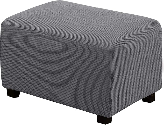 H.VERSAILTEX Ottoman Cover Slipcover Rectangle Fit Length 33"-38" Footrest Sofa Slipcovers Stool Cover Footstool Protector Covers Feature Stretch Thick Soft Jacquard Fabric Removable Washable - Grey