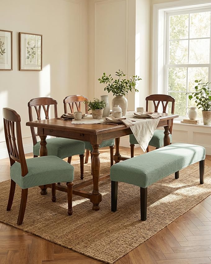 CRFATOP Jacquard Dining Room Chairs Seat Covers Set of 4 with Soft Bench Chair Cover Stretch Kitchen Chair Slipcover Washable Seat Cushion Slipcover Protector for Hotel Ceremony Banquet Wedding,B17