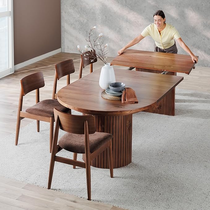 Transformer Table - Solid Wood Extendable Round Dining Table Set, Expandable Dining Table, Elegant and Functional Design, Perfect for Dining Room, Royal Brown (Table + 4 Chairs)