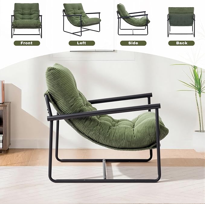 Modern Accent Chair for Living Room,Arm Chair with Metal Frame,Upholstered Armchair with Soft Cushion for Bedroom Lounge Reading Room (Green)