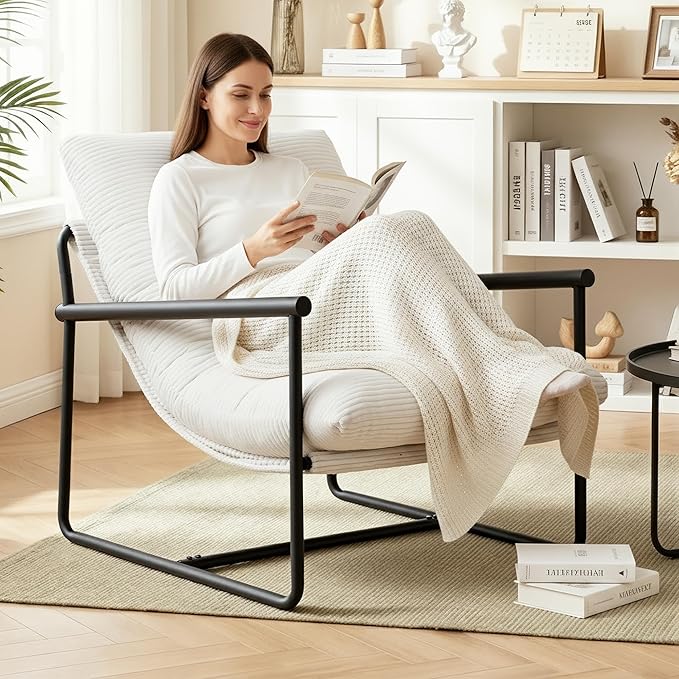 Modern Accent Chair Set of 2, Living Room Chair with Metal Frame,Upholstered Arm Chair with Soft Cushion for Bedroom Lounge Reading Room (Beige)
