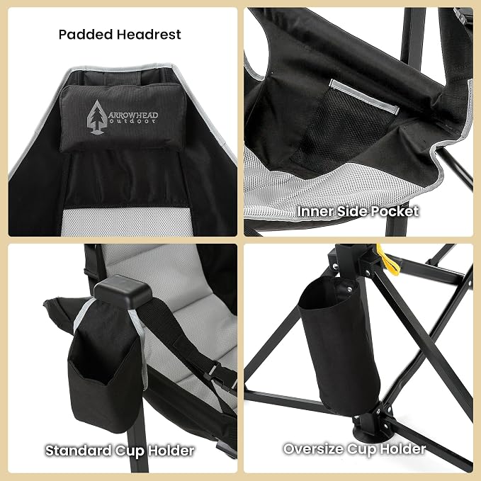 ARROWHEAD OUTDOOR Folding Hammock Chair, Heavy Duty Camping Seat with Removable Footrest, Padded Comfort, and 300lb Capacity