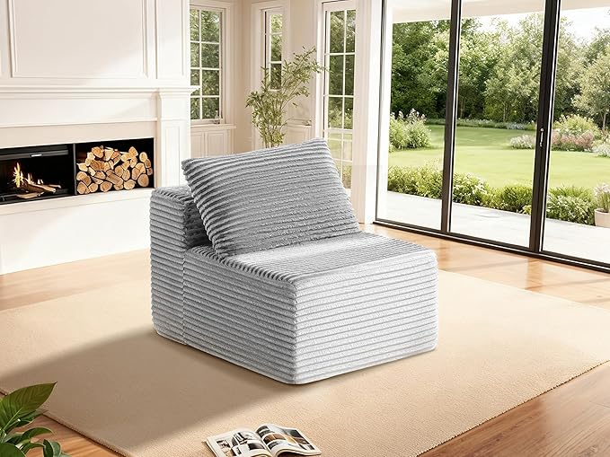 30" Cloud Sectional Couch Single Seat for Living Room, Extra Deep Seats No Assembly, Minimalist Modular Couch, Corduroy (Light Grey, Single seat)