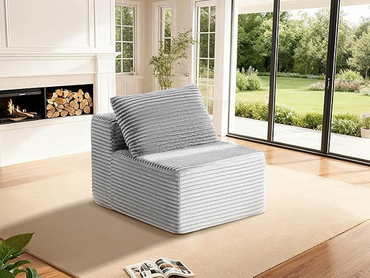 30" Cloud Sectional Couch Single Seat for Living Room, Extra Deep Seats No Assembly, Minimalist Modular Couch, Corduroy (Light Grey, Single seat)