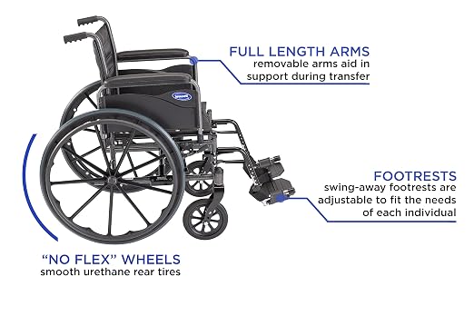 Invacare - TREX20RFP / T93HAP Tracer EX2 Wheelchair, with Full Length Arms and T93HAP Hemi Footrests with Heel Loops, 20" Seat Width