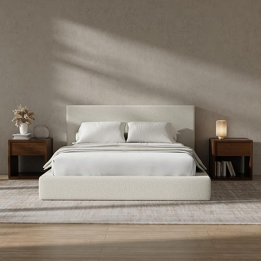 RECCI AirFrame Full Size Bed Frame with Headboard, Cloud Upholstered Platform Bed Frame, 5 Inch Foam Cushioned, No Box Spring, Easy Assembly(Cream Boucle)