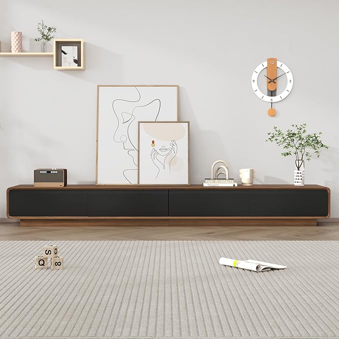 chartustriable 94.5" Minimalist Floating TV Stand for TVs up to 100 Inches, Modern Wall Mounted Media Console with 2 Drawers, Entertainment Center for Living Room, Walnut and Black