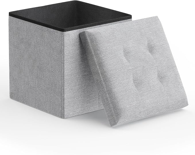 Magshion Folding Storage Ottoman Cube, 15 Inches Small Foot Rest Stool, Square Ottoman with Storage for Bedroom, Living Room, Dorm, Light Gray