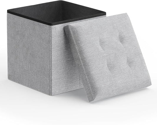 Magshion Folding Storage Ottoman Cube, 15 Inches Small Foot Rest Stool, Square Ottoman with Storage for Bedroom, Living Room, Dorm, Light Gray