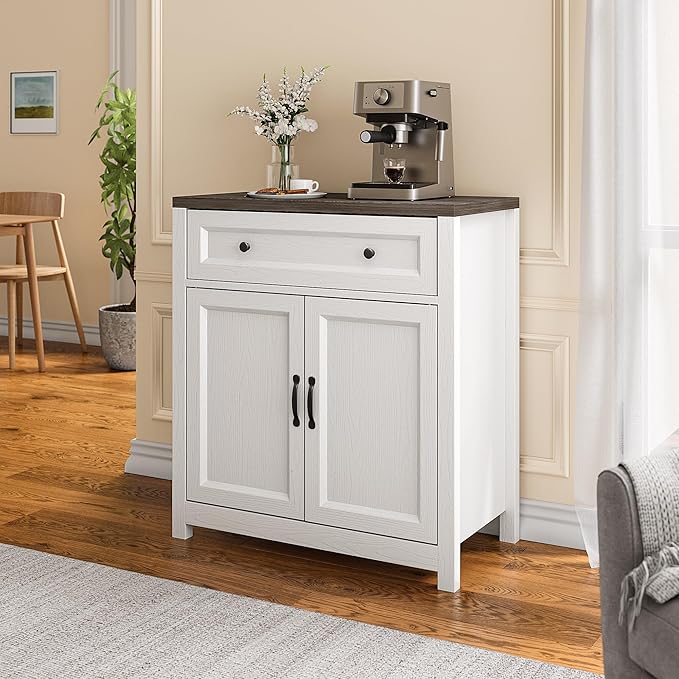 Gizoon Kitchen Storage Cabinet with Adjustable Shelf, Farmhouse Coffee Bar Sideboard Buffet with Large Drawer, Barn Door, 30"W x 15.6"D x 33.3"H Freestanding Cabinet for Kitchen, Living Room, Entryway