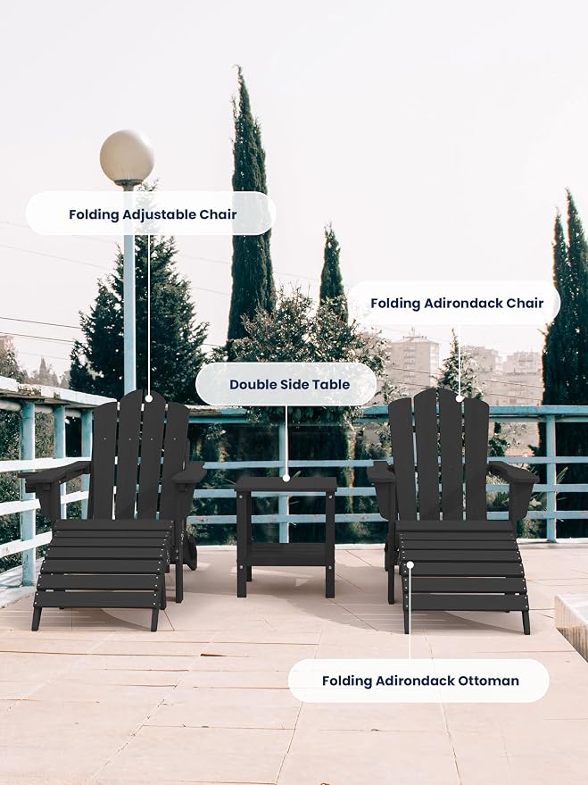 KINGYES Folding Adirondack Ottomans Set of 4 for Adirondack Chair, Black