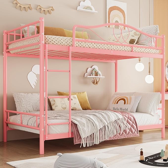 IDEALHOUSE Bunk Bed Twin Over Twin with Ladder & Full Safety Guardrail, Heavy Duty Metal Twin Over Twin Bunk Bed 400 Lbs Load Capacity, Space-Saving, Noise Free, No Box Spring Needed, Easy Assembly, P