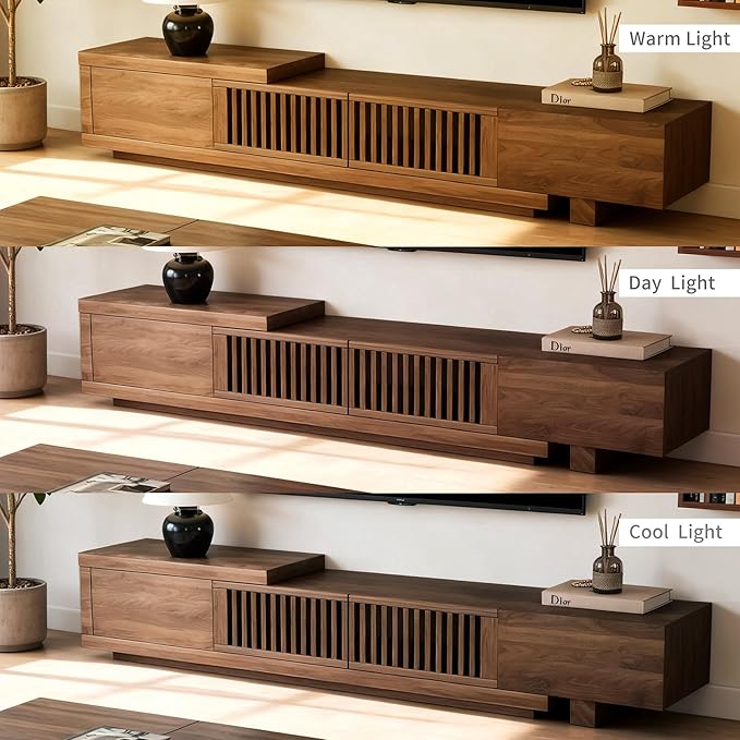 78.5"-105" Mid-Century Modern Extendable TV Stand, Walnut Media Console with 2 Drawers and 2 Cabinets, Fits TVs up to 100 Inches for Living Room or Bedroom