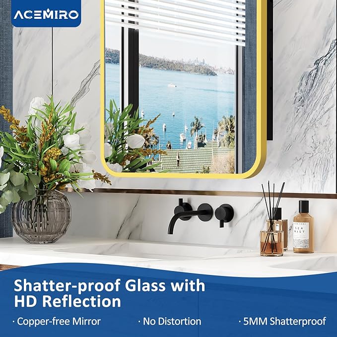 ACEMIRO 16x24 Inch Mirror Medicine Cabinet for Bathroom Gold Metal Frame Bathroom Medicine Cabinet with Mirror Recessed or Wall Mounted