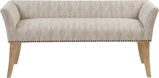 Madison Park Accent Bench for Living Room, Upholstered with Nailhead Trim, & Padded Seat Entryway Bench Small, End of Bed Bench with Back, 49.5" W x 19.25" D x 23" H, Taupe Multi
