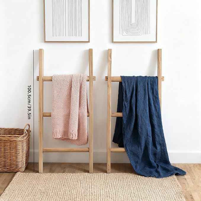 Wooden Blanket Ladder - Natural & Motley Wood - Leaning Wall Decor for Bedroom, Bathroom, Living Room - Rustic Quilt Holder & Towel Rack (Brown, 76in（6-Tier）)