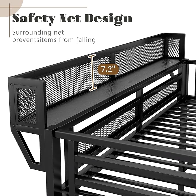 Mirightone Full Size Loft Bed with Stairs and Storage, Metal Loft Bed Frame with Bedside Shelf and Large Under-Bed Space, Heavy-Duty Loft Beds for Adults Teens and Kids, Convertible Staircase, Black
