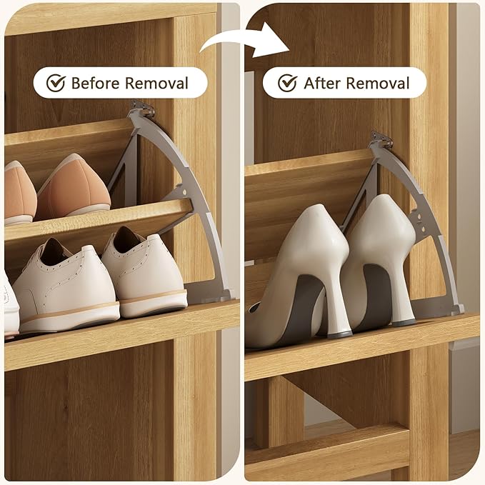 YOMILUVE Shoe Storage Cabinet for Entryway, Fluted Shoe Cabinet with 2 Flip Drawers, Hidden Shoe Rack Slim Freestanding Hidden Shoe Organizer for Foyer, Hallway, Oak
