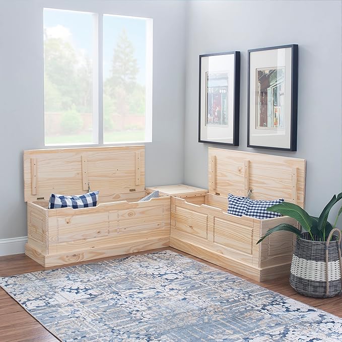 Linon Harris Unfinished Wood Backless Nook with Interior Storage