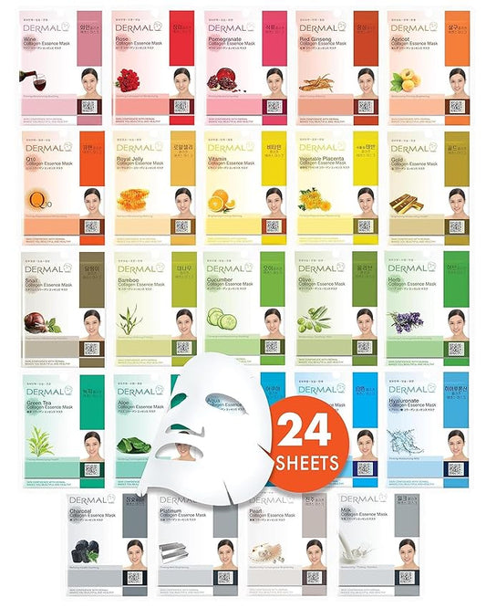 ダーマル 24 コンボパック 韓国製 フェイシャルマスク – 20年以上のK-Beauty経験、毎日のスキンケアに最適なプレミアム品質の韓国製シートマスク