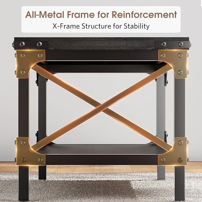 Rectangle Coffee Tables for Living Room, Wood Rectangular Coffee Table, 2 Tier Industrial Modern Center Table with Thickened Tabletop and Metal Frame, 47 inch Long (Black)