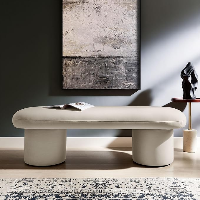 Modway Orla Performance Velvet Upholstered Bench in Almond