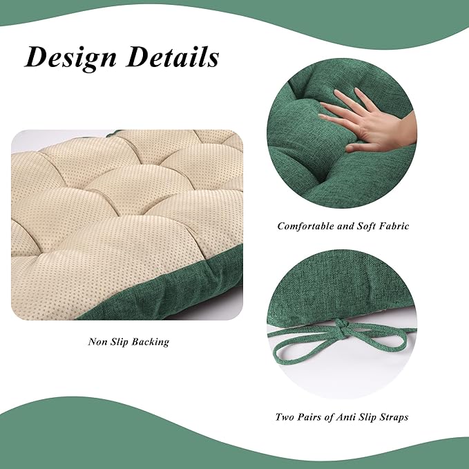 Bench Cushion for Indoor Furniture 48 x 19 inch Rectangle Bench Seat Cushion for Bay Window Entryway Bench Thick Textured Chair Cushion with Non-Slip Backing 1 Pack, Green