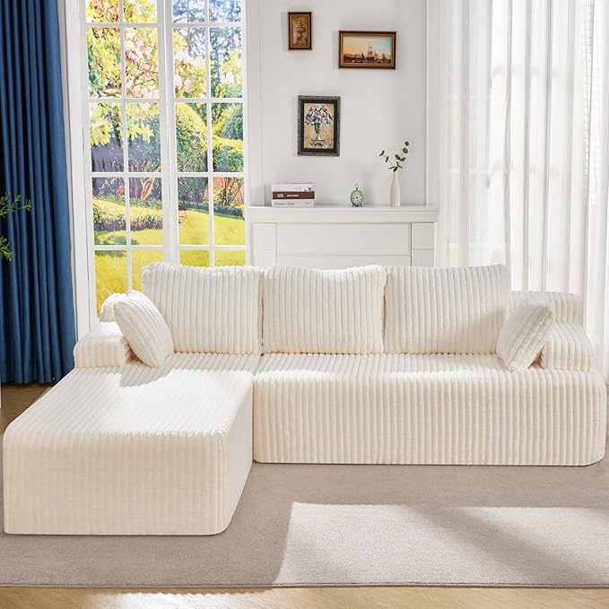 Hobestluk Modular Sectional Sofa Boneless Couch L-Shape Couch 3 Seat Modular Couch Memory Foam Sectional Couches for Living Room Furniture, Cloud Couch with Oversized Chaise (108" Left Facing Chaise)