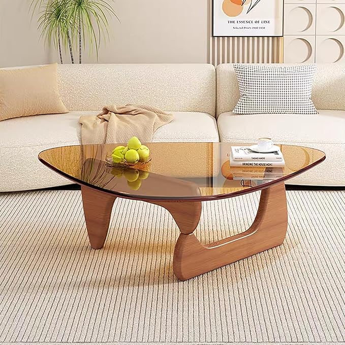 Mid Century Modern Glass Coffee Table, Coffee Table for Living Room, Noguchi Coffee Tables,Suitable for Bedroom Living Room Reception Office Tables (Walnut/Brown, ML)