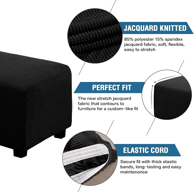 H.VERSAILTEX Ottoman Cover Slipcover Rectangle Fit Length 29"-34" Footrest Sofa Slipcovers Stool Cover Footstool Protector Covers Feature Stretch Thick Soft Jacquard Fabric Removable Washable - Black