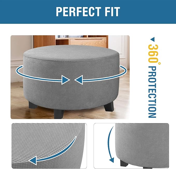 H.VERSAILTEX Ottoman Cover Stretch Ottoman Slipcover Round Ottoman Storage Cover Folding Stool Covers Furniture Protector Cover for Footrest Ottoman Fit Dia 30" - 41", Dove