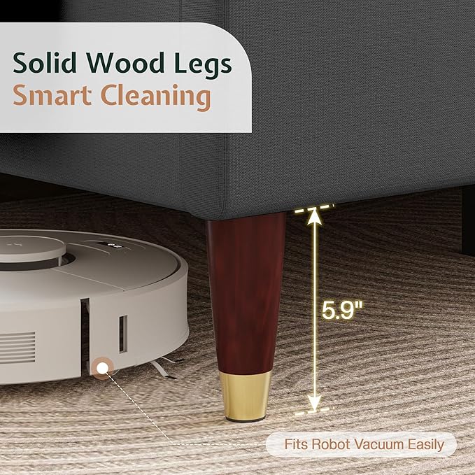 Jocisland King Size Bed Frame 51.2" Wingback Headboard Linen Upholstered Platform Bed,Solid Wood Legs & Wooden Slats,No Box Spring Needed,Noise-Free,for Family Master Suite Cozy Home,Dark Grey