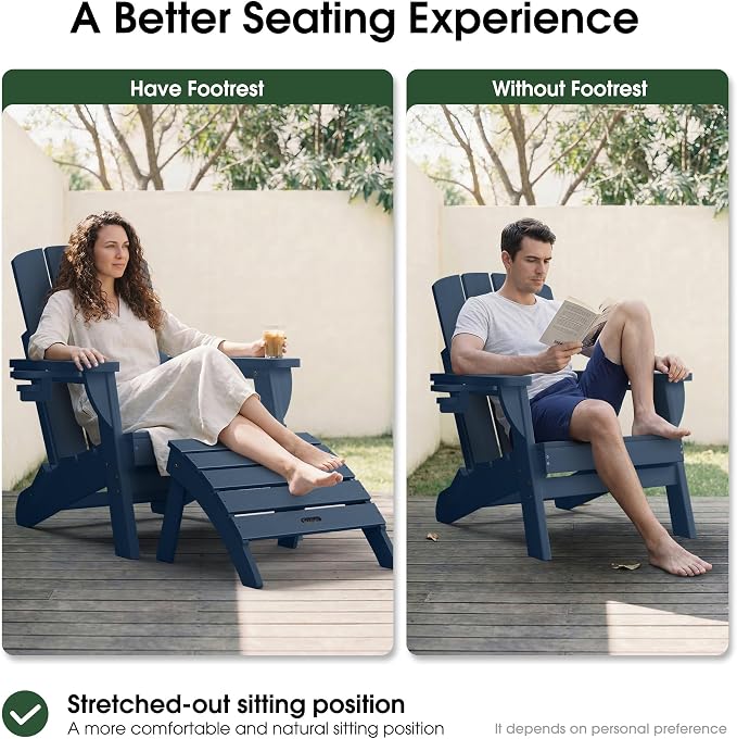 Adirondack Ottoman Footrest for Adirondack Chair, All-Weather HDPE Outdoor Foot Stool, Folding Patio Ottoman for Lawn, Garden, Deck, Backyard, Navy Blue