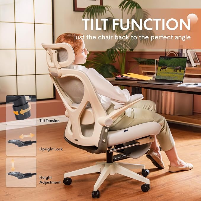 FLEXISPOT Foldex Ergonomic Office Chair, Folding Chair for Small Spaces with Lumbar Support, Flip-up Armrests, 3D Headrest, Desk Chairs with Footrest for Work,Video Game,Gift Foam Seat, Pink
