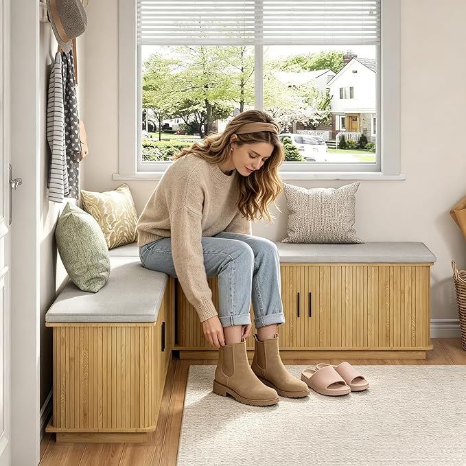 L Shaped Breakfast Nook Bench with Cushion, Kitchen Corner Bench with Hidden Storage, Backless Corner Dining Benches for Kitchen Dining Room Entryway