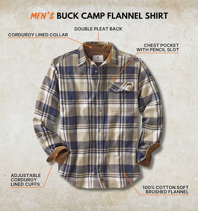 Legendary Whitetails Mens Long Sleeve Button Down 100% Cotton Flannel Shirt