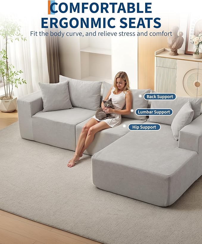 Garvee 108" Modular Sectional Sofa,Cloud Couch Sectional with Right Chaise | Fluffy Compressed l Shaped Sofa for Living Room | Boneless Couch & Sofa Bed Design,No Assembly Required, Beige