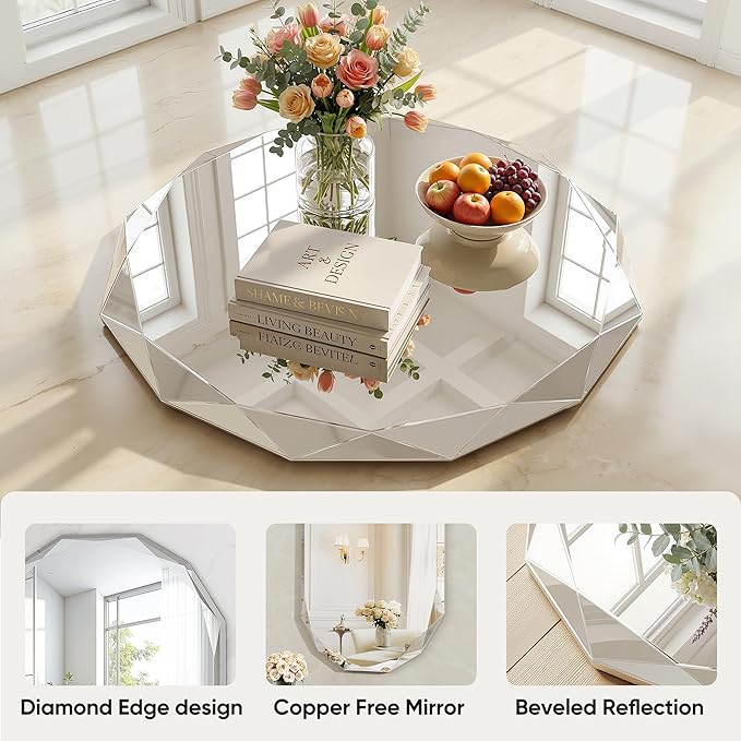 Suidia Bathroom Mirror, 20"x 20" Wall Mirror, Frameless Bathroom Mirror with Beveled Edge for Bedroom, Living Room, Entryway, Hallway, Round Shape