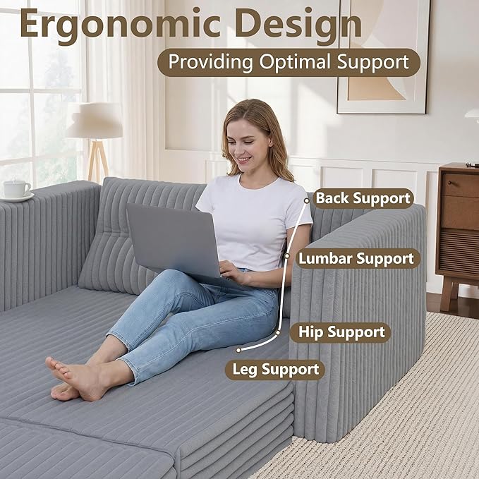 HABUTWAY 49.8" Loveseat Boneless Couch, 4-in-1 Convertible Sofa Bed, Plush Fur Folding Futon Sofa Bed Couches with a Pillow for Living Room, High-Density Foam Support, No Assembly Required, Light Grey